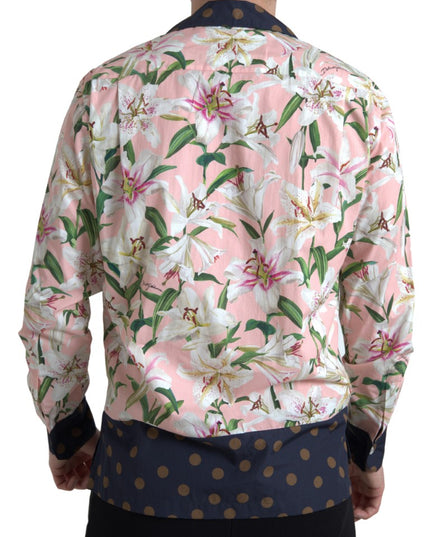 Dolce & Gabbana Cotton Polka Dot Lily Print Collared Shirt