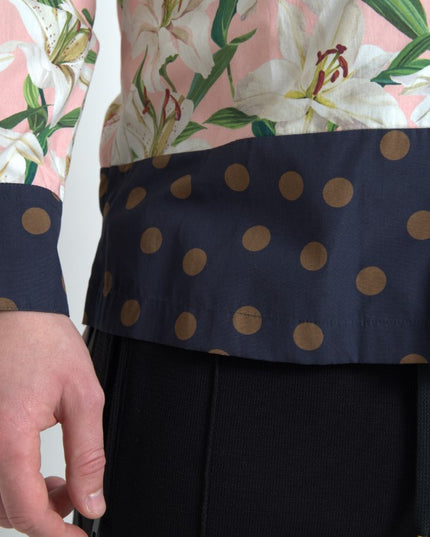 Dolce & Gabbana Cotton Polka Dot Lily Print Collared Shirt