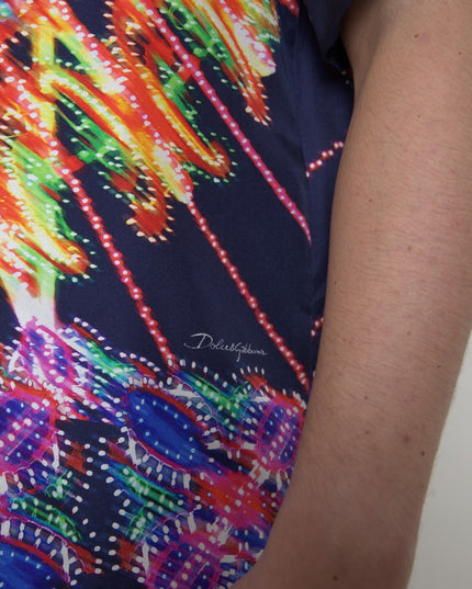 Dolce & Gabbana Multicolor Luminarie Print Men Shirt Silk