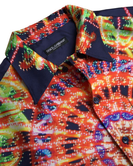 Dolce & Gabbana Multicolor Luminarie Print Men Shirt Silk
