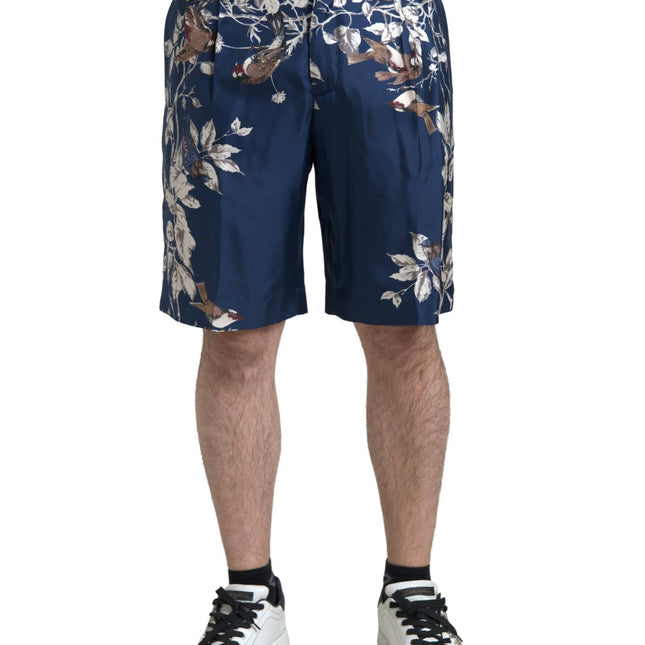 Dolce & Gabbana Blue Floral Print Silk Men Bermuda Shorts