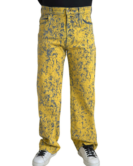 Dolce & Gabbana Yellow Cotton Tie Dye Straight Denim Jeans