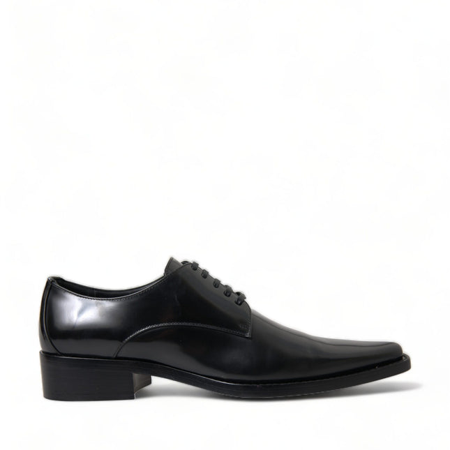 Dolce & Gabbana Black Leather Lace Up Formal Flats Shoes