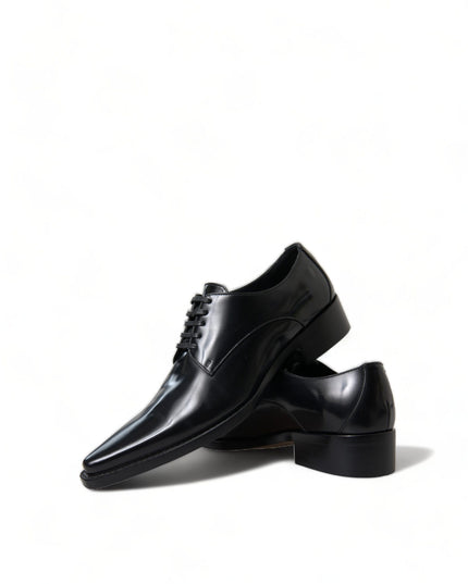 Dolce & Gabbana Black Leather Lace Up Formal Flats Shoes
