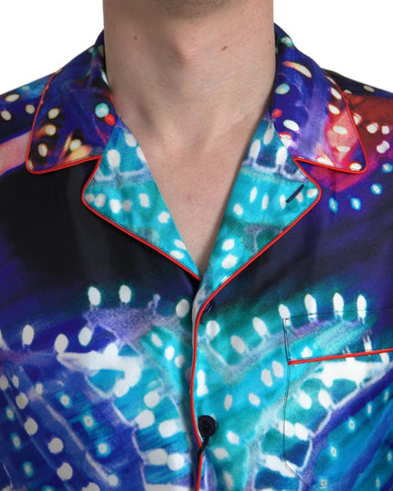Dolce & Gabbana Multicolor Silk Psychedelic Print Men Pajama Shirt