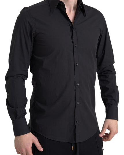 Dolce & Gabbana Black Cotton Men Long Sleeves MARTINI Shirt