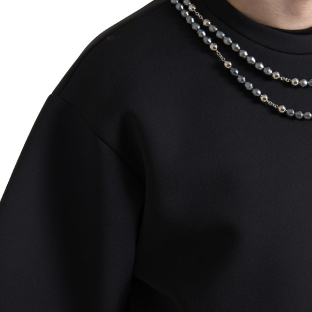 Dolce & Gabbana Black Necklace Embellished Polyester T-shirt
