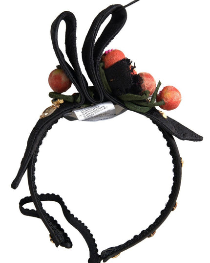 Dolce & Gabbana Black with multicolor Fig Fruit Crystal Tiara Diadem Headband