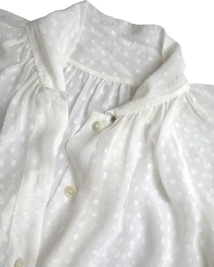 Dolce & Gabbana White Silk Sheer Tied Neck Polka Dots Blouse
