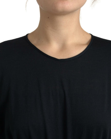 Dolce & Gabbana Black Wool Wrap Sheath Midi Gown Dress