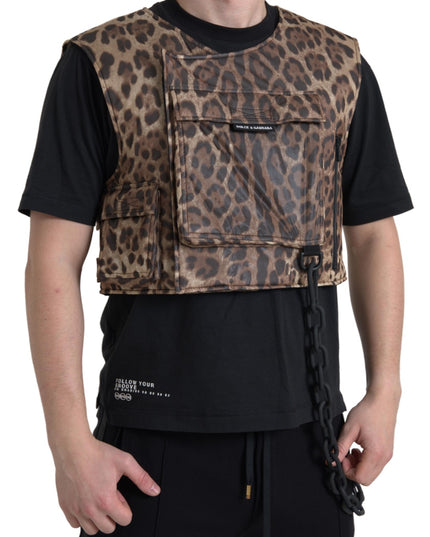 Dolce & Gabbana Brown Leopard Silk Sleeveless Sportswear