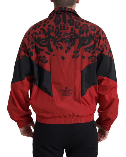 Dolce & Gabbana Red Leopard Nylon Full Zip Sweater