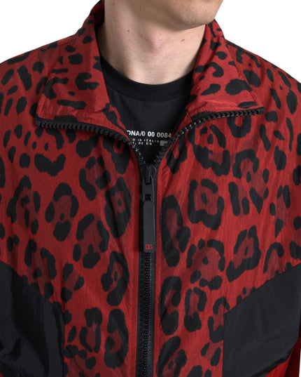 Dolce & Gabbana Red Leopard Nylon Full Zip Sweater