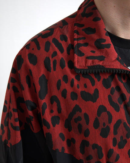 Dolce & Gabbana Red Leopard Nylon Full Zip Sweater