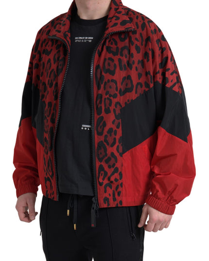 Dolce & Gabbana Red Leopard Nylon Full Zip Sweater