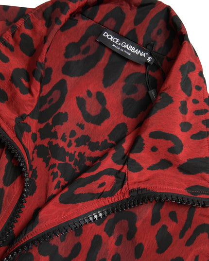 Dolce & Gabbana Red Leopard Nylon Full Zip Sweater