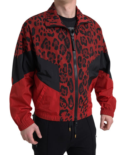 Dolce & Gabbana Red Leopard Nylon Full Zip Sweater