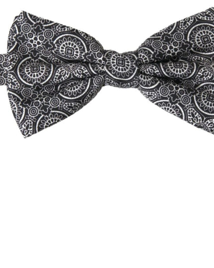 Dolce & Gabbana Black White Pattern Adjustable Neck Papillon Bow Tie