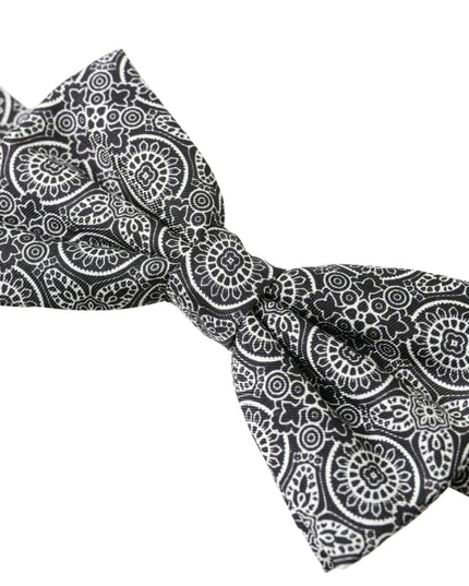 Dolce & Gabbana Black White Pattern Adjustable Neck Papillon Bow Tie