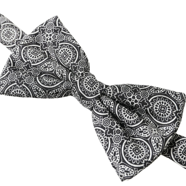 Dolce & Gabbana Black White Pattern Adjustable Neck Papillon Bow Tie