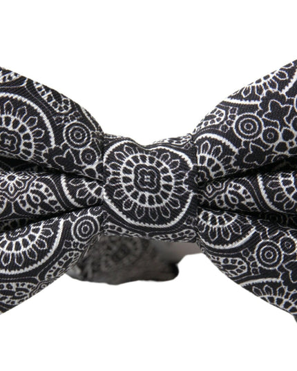 Dolce & Gabbana Black White Pattern Adjustable Neck Papillon Bow Tie