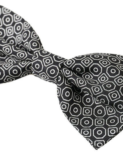 Dolce & Gabbana Black White Pattern Adjustable Neck Papillon Bow Tie