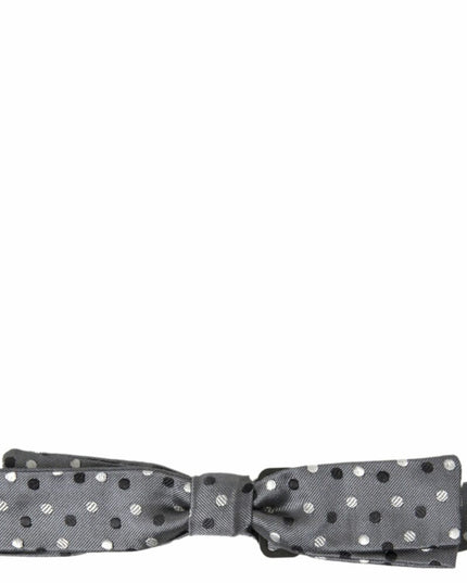 Dolce & Gabbana Gray Polka Dot Silk Adjustable Men Neck Papillon Bow Tie