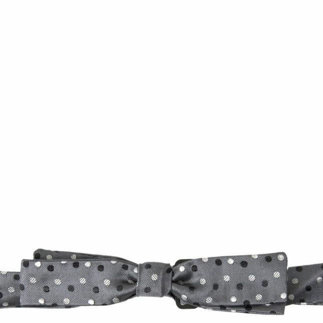 Dolce & Gabbana Gray Polka Dot Silk Adjustable Men Neck Papillon Bow Tie