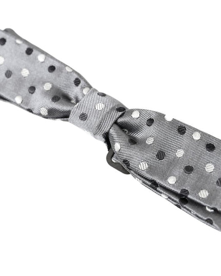 Dolce & Gabbana Gray Polka Dot Silk Adjustable Men Neck Papillon Bow Tie