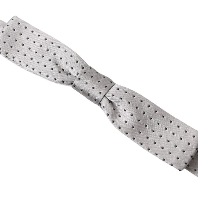 Dolce & Gabbana Gray Dotted Silk Adjustable Men Neck Papillon Bow Tie