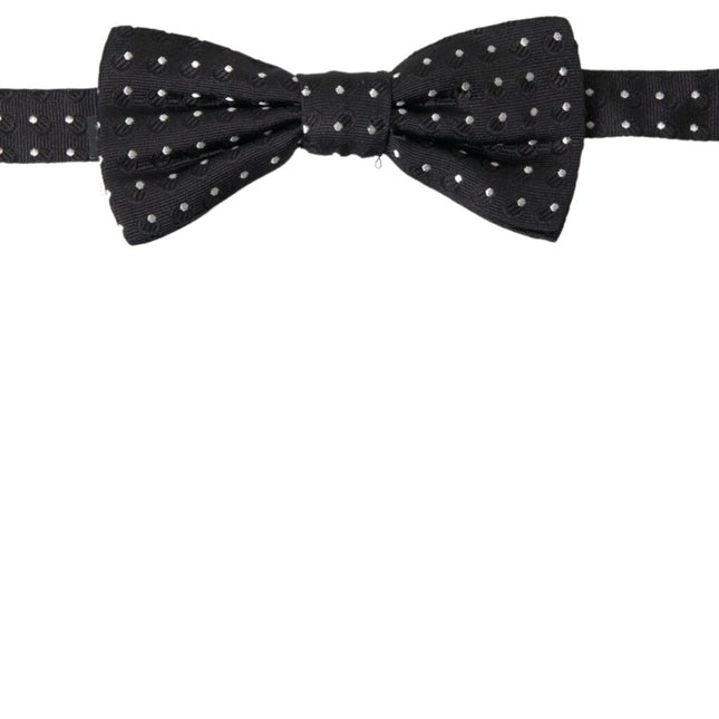 Dolce & Gabbana Black Polka Dot Silk Adjustable Men Neck Papillon Bow Tie
