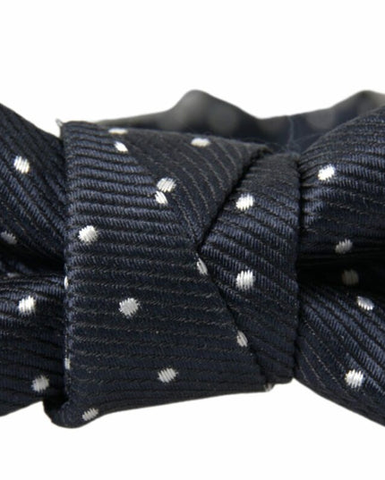 Dolce & Gabbana Blue Polka Dot Silk Adjustable Men Neck Papillon Bow Tie