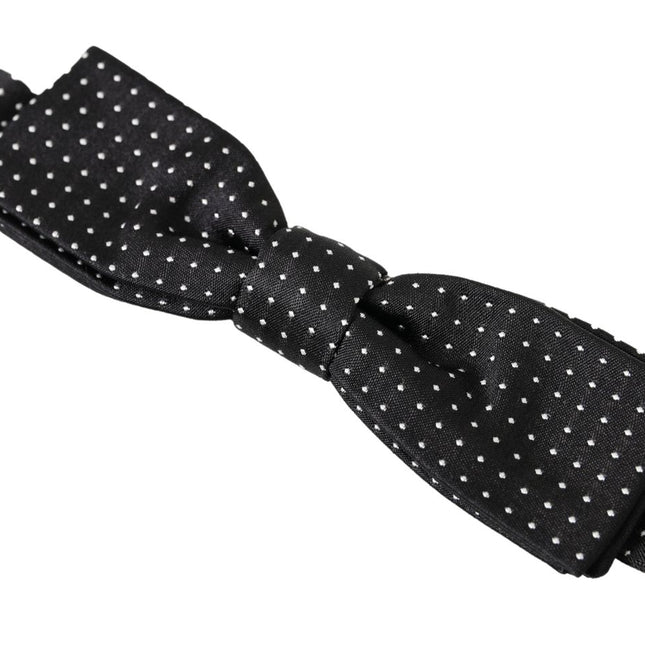 Dolce & Gabbana Black Polka Dot Silk Adjustable Men Neck Papillon Bow Tie