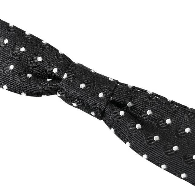 Dolce & Gabbana Black Polka Dot Silk Adjustable Men Neck Papillon Bow Tie