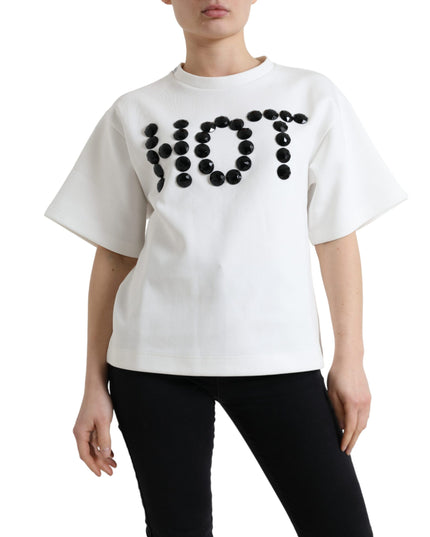 Dolce & Gabbana T-shirt White Cotton Stretch Black HOT Crystal
