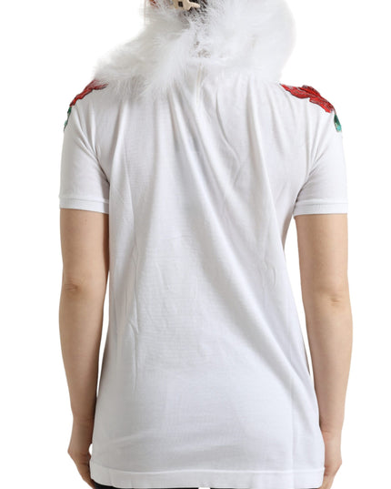 Dolce & Gabbana White Cotton Christmas Sequin Fur T-shirt