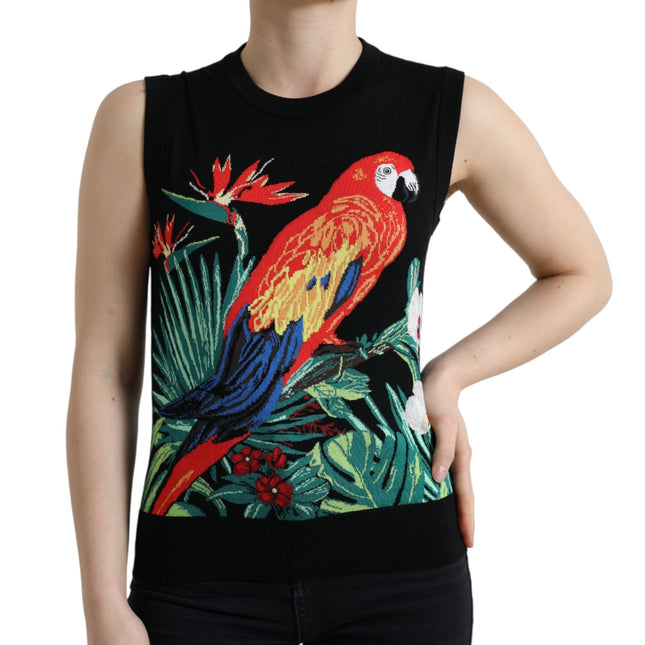 Dolce & Gabbana Black Bird Wool Knit Sleeveless Tank T-shirt