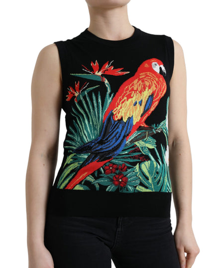 Dolce & Gabbana Black Bird Wool Knit Sleeveless Tank T-shirt