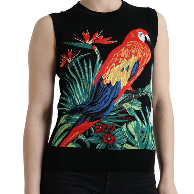 Dolce & Gabbana Black Bird Wool Knit Sleeveless Tank T-shirt