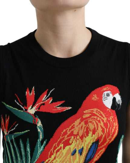 Dolce & Gabbana Black Bird Wool Knit Sleeveless Tank T-shirt