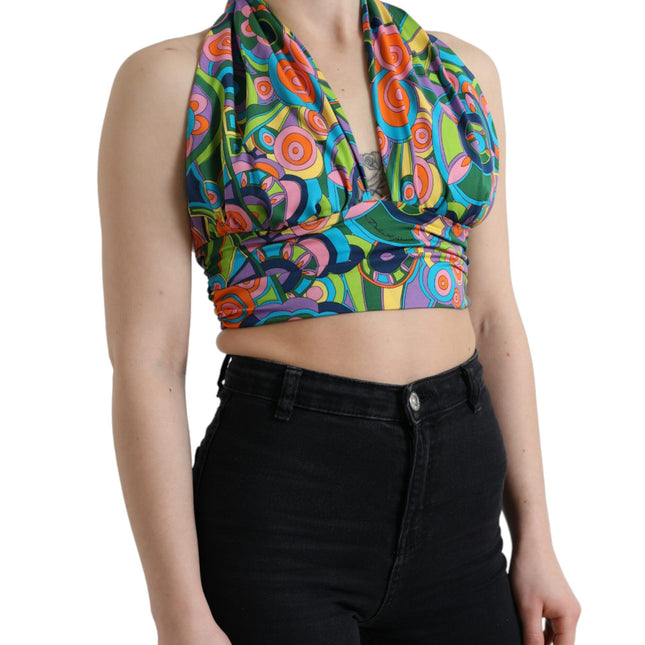 Dolce & Gabbana Multicolor Halter Sleeveless Cropped Tank Top