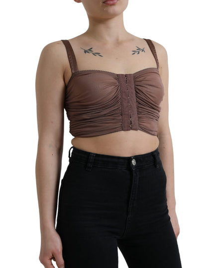 Dolce & Gabbana Brown Viscose Bustier Sleeveless Cropped Top