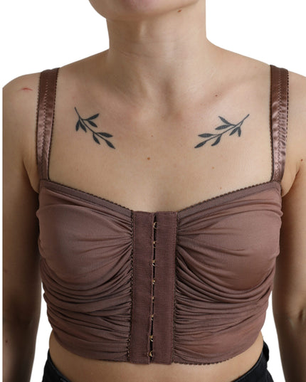 Dolce & Gabbana Brown Viscose Bustier Sleeveless Cropped Top