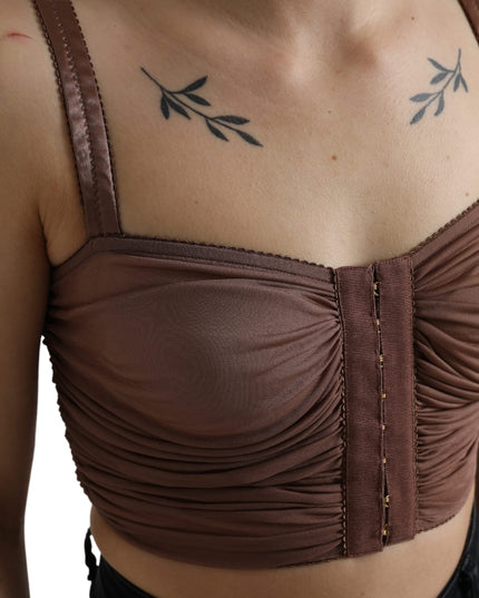 Dolce & Gabbana Brown Viscose Bustier Sleeveless Cropped Top