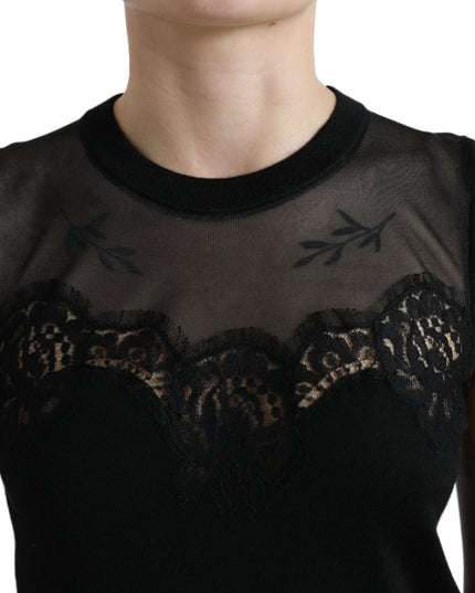 Dolce & Gabbana Black Cashmere Lace Trim Sleeveless Tank Top