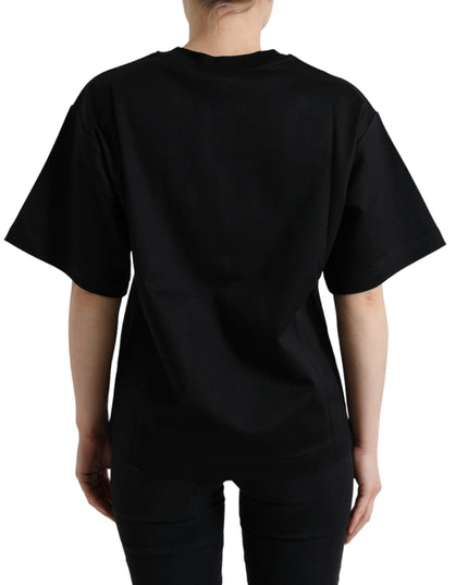 Dolce & Gabbana Black Cotton DG Crystal Crewneck Tee T-shirt