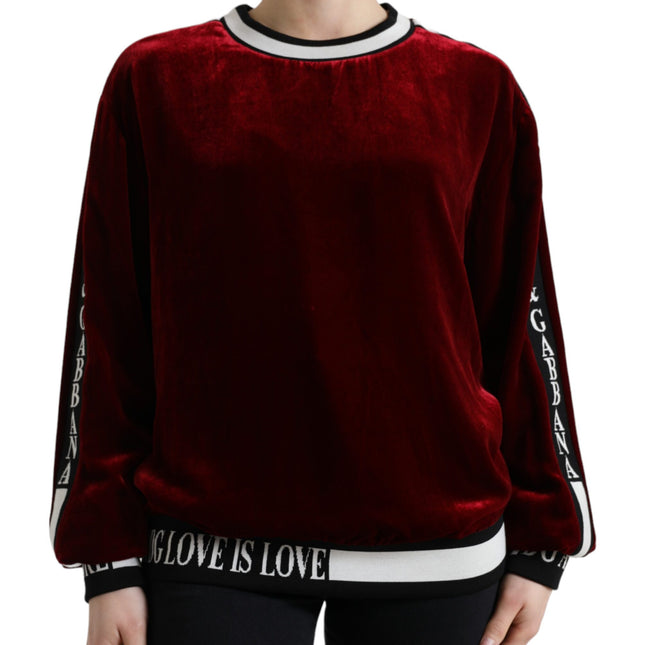 Dolce & Gabbana Bordeaux Velvet Crew Neck Pullover Sweater