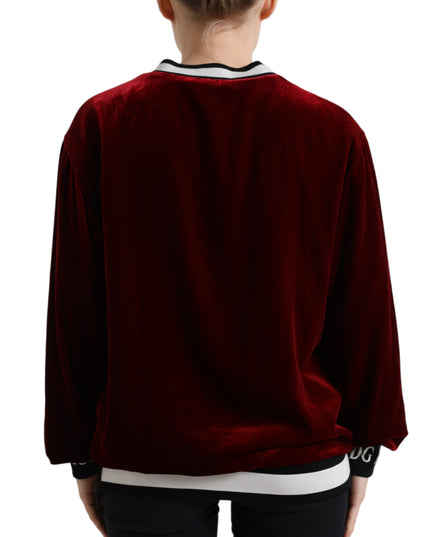 Dolce & Gabbana Bordeaux Velvet Crew Neck Pullover Sweater
