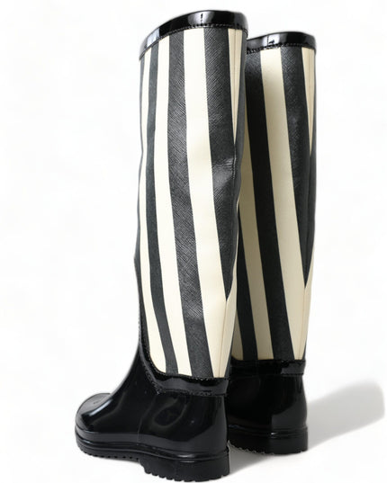 Dolce & Gabbana Black Rubber Knee High Flat Boots Shoes