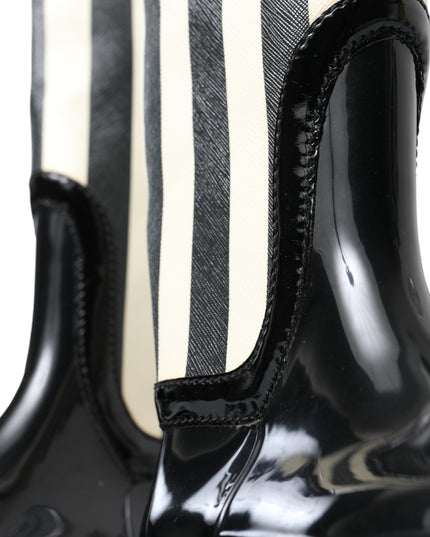 Dolce & Gabbana Black Rubber Knee High Flat Boots Shoes